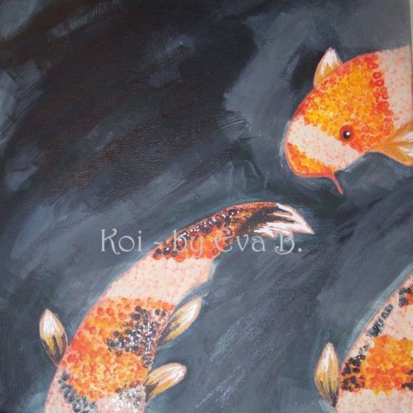 Handmade Koi Fish Painting  Carp Fish Art On Canvas 12x12 - Picture 1 of 16
